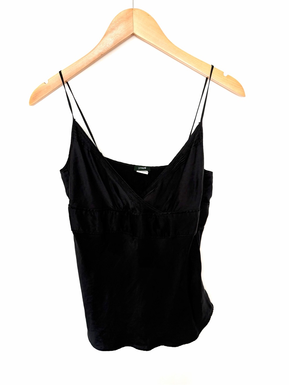 J.Crew 100% Silk Black Cami Tank Top Spaghetti Strap Y2K Minimalist Sz 6 V Neck